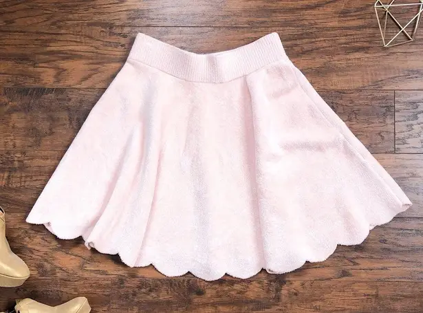 Ronny Kobo • Vidette Scalloped Skirt pink velour skater mini full flared ballet