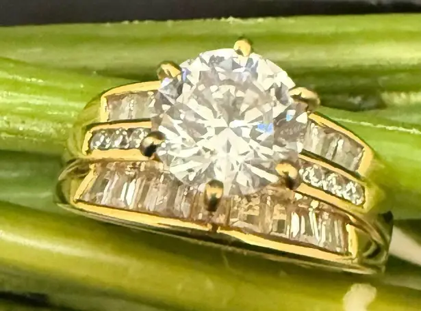 925 Vermeil Gold Over Sterling Silver 8mm CZ Solitaire Women’s Ring Size 8 6g.