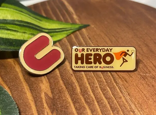 Vintage “Our Everyday Hero” Employee Recognition Pin – Retro Work Vibes Dunkin Pink