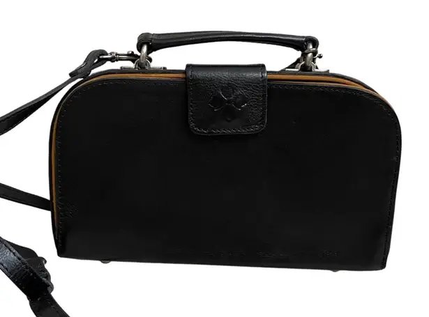 Patricia Nash Crossbody Bag Leather Satchel Top Handle Handbag Black trace EUC