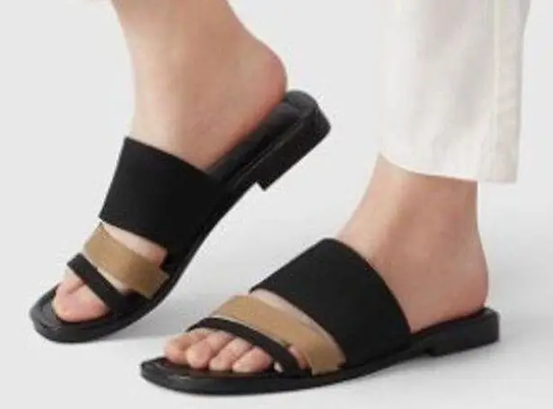 Vivaia Doris Square Toe Slide Sandal Old Money Knit Comfort Black Brown 7