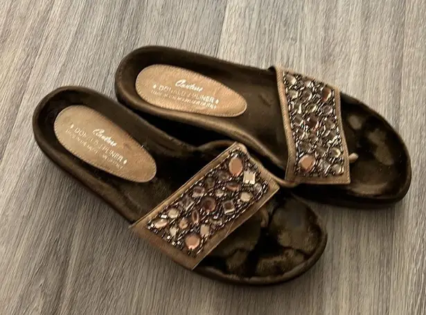 Donald J Pliner Fifi Brown Velvet Bedazzled Platform Slide Women’s Size 9.5