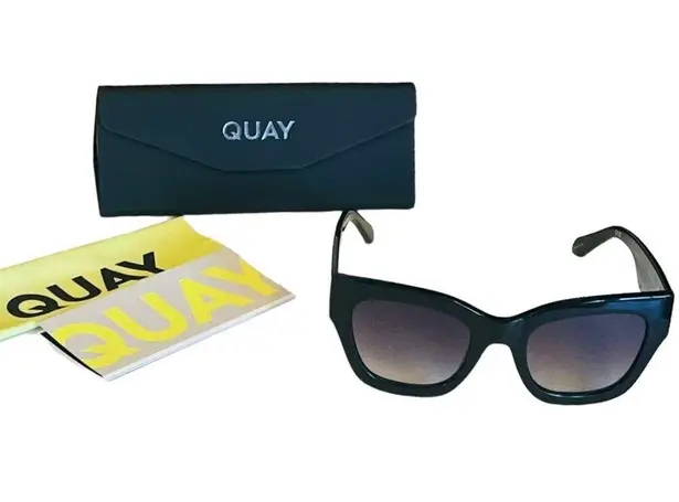 Quay NEW  Australia By The Way Women's SUNGLASSES Black Gold Oversized Square