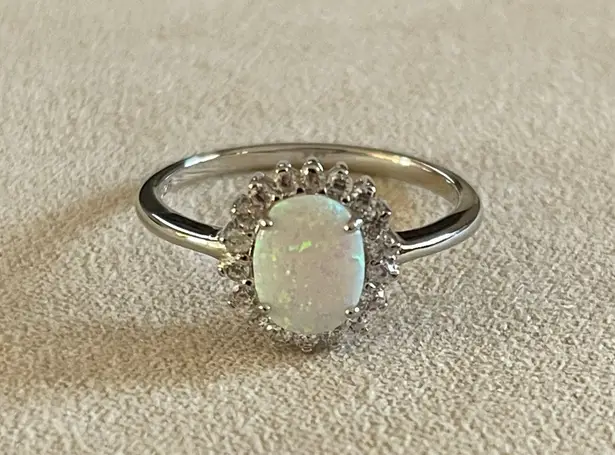 Sterling Silver Oval White Opal CZ Ring Size 10