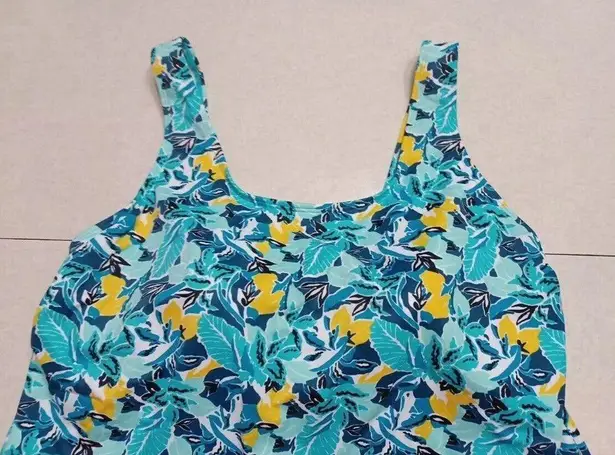 L.L.Bean  Tankini Swim Top Sz16 Blue Yellow Floral Size Tag Remove Use Measurement