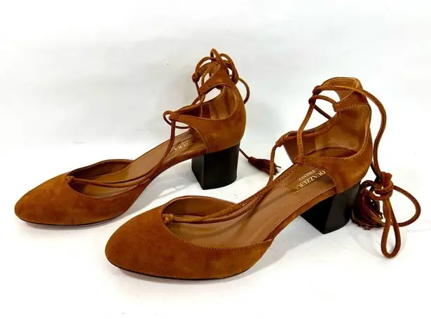 Aquazzura Boheme Tassel Pump Cognac Suede Excellent Condition Original Box sz 36 Brown