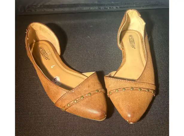 Seychelles Flats Shoes Womens 5.5 Brown Faux Leather Pointed Toe Studded
