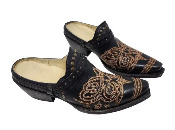 Corral Leather Embroidered Brown Pointed Toe Cowgirl Mules Western Size 7 M