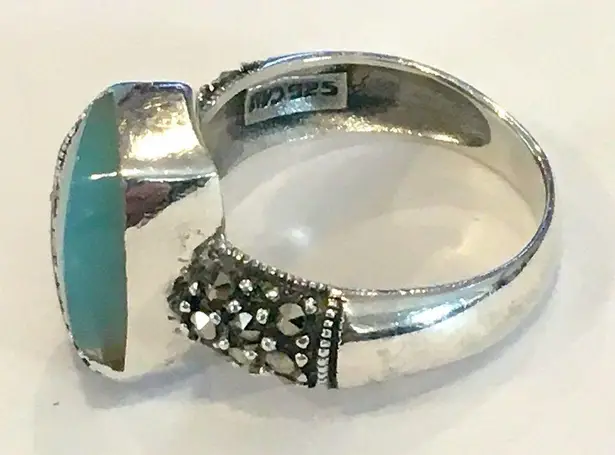 Sterling Silver Marcasite Jade Abalone Ring