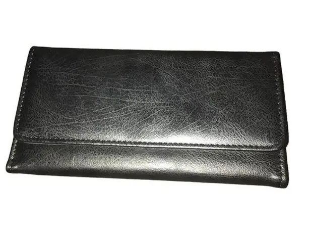 BLACK FAUX LEATHER TRI FOLD WALLET