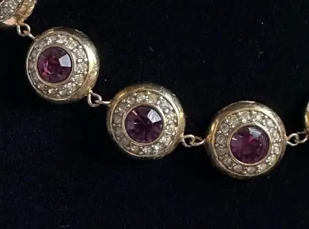 Vintage 80’s Rhinestone & Purple Sapphire Bridal Set Gold