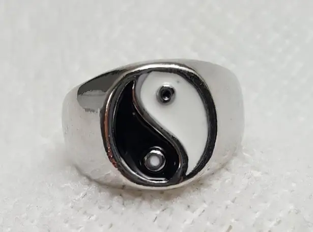 Silver Tai Chi Yin Yang Punk Biker Ring Size 9