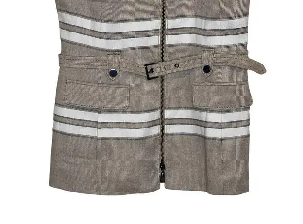 Worth Women Top Zip Up Belted Waist Vest Striped Linen Blend Workwear Tan Size 2