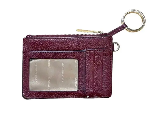 Michael Kors  Mercer Burgundy Leather Keychain Slim Zip Id Card Coin Purse Wallet