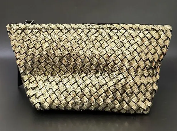 NAGHEDI Portofino Cosmetic Bag in Etoile Woven Neoprene Metallic Gold Makeup Bag