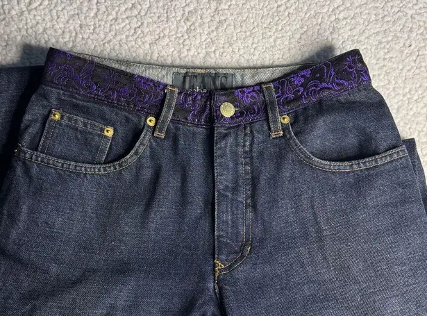 Embroidered Straight Leg Jeans with Colorful Cuffs Blue Size 28