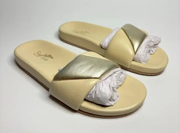 Seychelles Trilogy Slides in Ivory/Platinum Two-Tone Leather