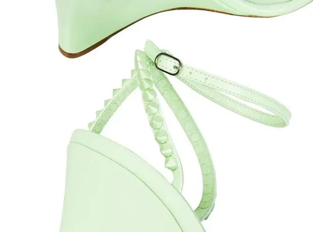 Christian Louboutin NEW  So Me 85 Studded Patent-Leather Wedge Sandals 36 Green