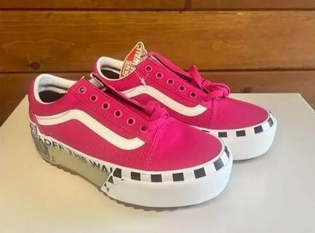 Vans  Old Skool Stacked Logo Platform Shoes Pink White Sz 6 Womans NWT