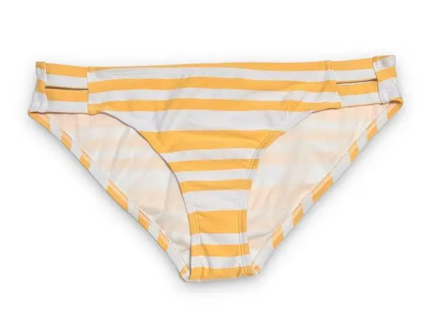 Kona Sol Textured Double Tab High Coverage Bikini Bottom Yellow Stripe NWOT L
