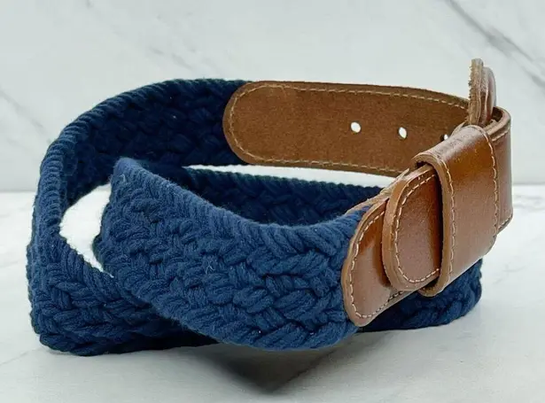 Vintage Blue  Braided Woven Belt with Brown Trim Size Small S Womens