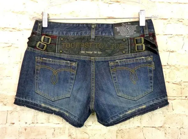 Connecters Japan Y2K VTG Womens Denim Shorts Leather Studs Sz M Punk Grunge RARE Size M