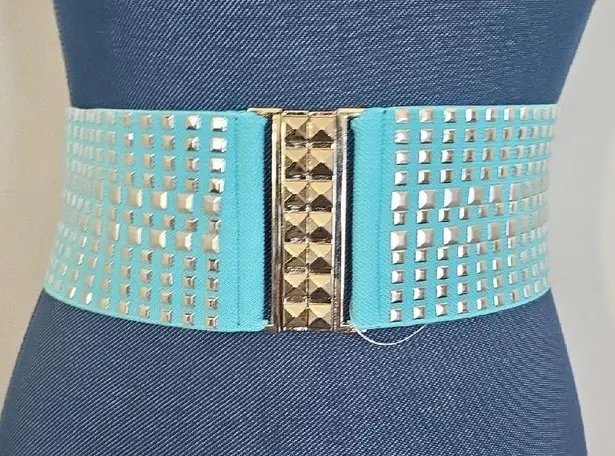Vintage Silver And Aqua Blue Wide Stretch Studded Belt