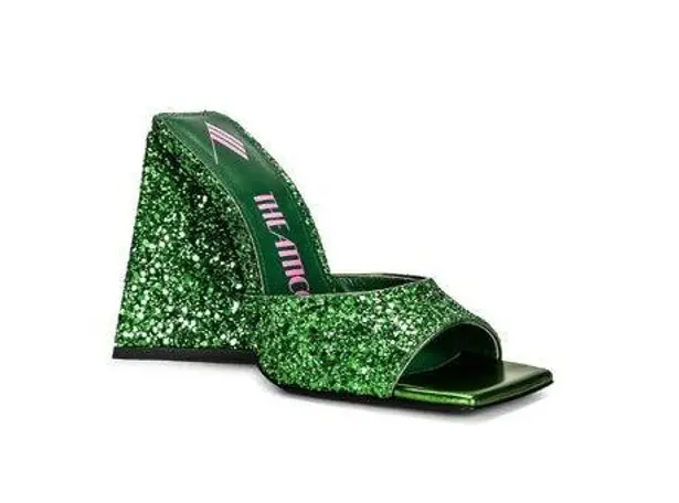The Attico Devon 115 Mules Apple Green Glitter Womens Size 36 6