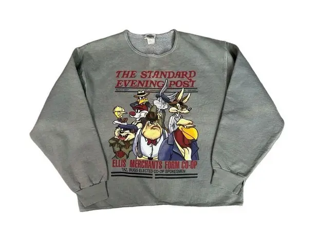 Vintage Looney Tunes Graphic Sweatshirt Pullover Boxy Cut Off M US Made Retro Green Size M