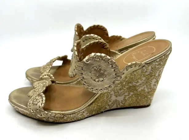 Jack Rogers  Livvy Gold Leather Embroidered Wedge Women's 9 US