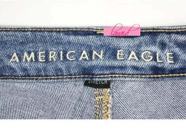 American Eagle Stretch Tomgirl Jeans Slashed Sky Destroyed Ripped BF Boyfriend 0