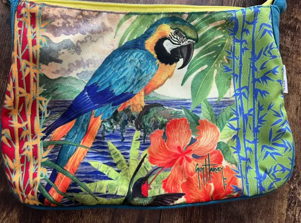 Guy Harvey | women’s tropical, parrot print, crossbody bag.