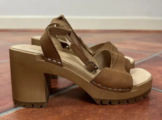 Swedish HASBEENS Leather Ankle Strap Clog Sandals Size US 8 EU 38 Brown