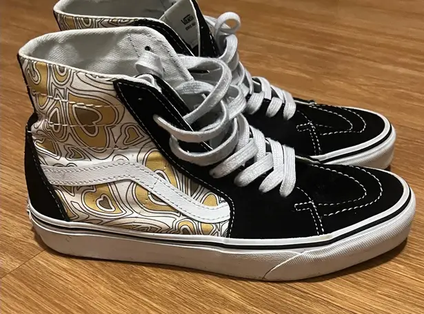 Vans  Black and White High-Tops with Gold Heart Design size 8 excellent condition - Image 1