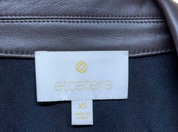 Etcetera Brown Genuine Leather Jacket Black Knit Moto Biker Short Jacket Size XS