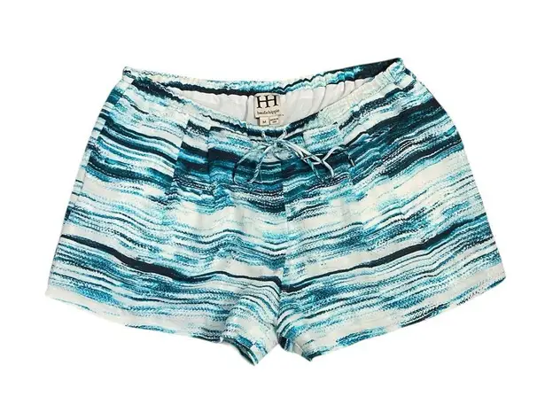 Haute Hippie Blue and White Drawstring Silk Dress Shorts Lined with Pockets Boho