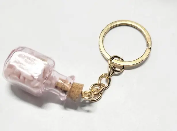 Hand crafted pink opal mini bottle keychain