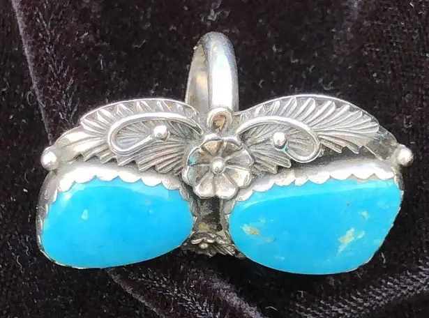 Navajo Handmade Ring 925 Silver Tuquoise sz 7 Artist Signed Peterson Johnson