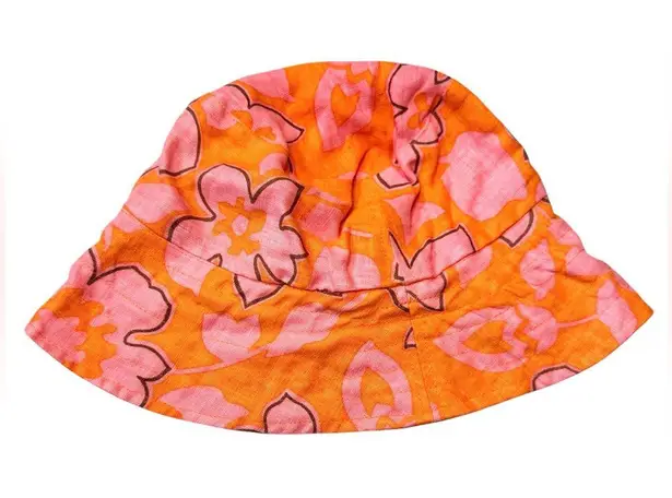 Faithfull the Brand Faithful the Brand Paraiso Floral Print Linen Bucket Hat Pink Orange Summer Boho