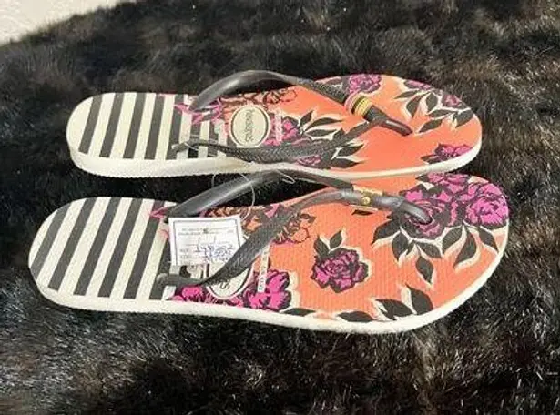 Havaianas  Slim Floral Stripe Flip Flops Thong Sandals 39/40 EUR 41/42 USA 9 / 10