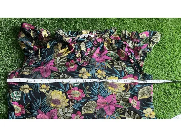 Rose + Olive Tropical Floral Boho Peasant Top - Large