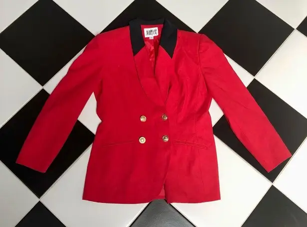 Vintage 80s 90s Morgan Miller Red & Black Blazer Shoulder Pads Gold Buttons sz M Size M