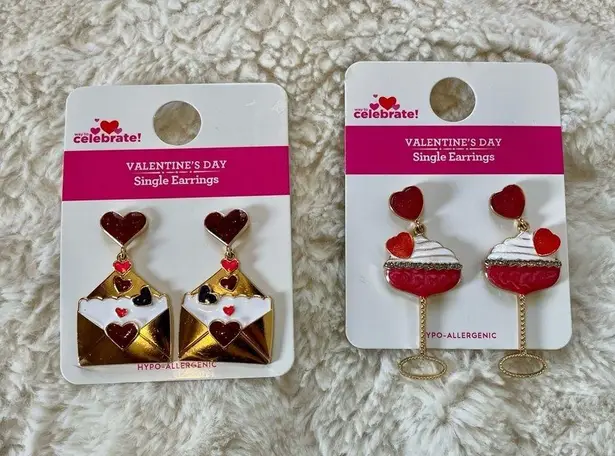 Valentine's Day Women's Heart Earrings Set Red and Gold