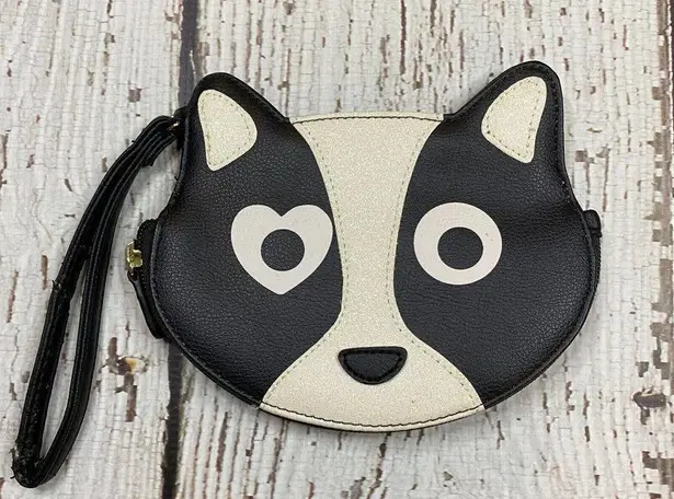 Betsey Johnson  Black and White Dog Puppy Wristlet Pouch Coin Purse Novelty Bag