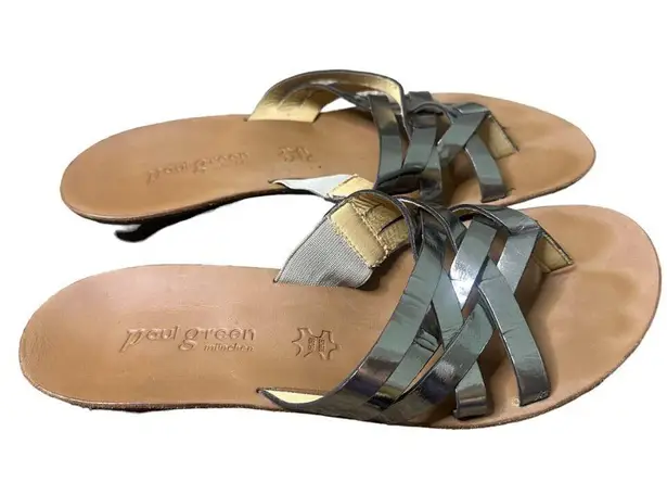 Paul Green  Munchen Metallic Silver Strappy Slip-On Sandals Size 5 Women's