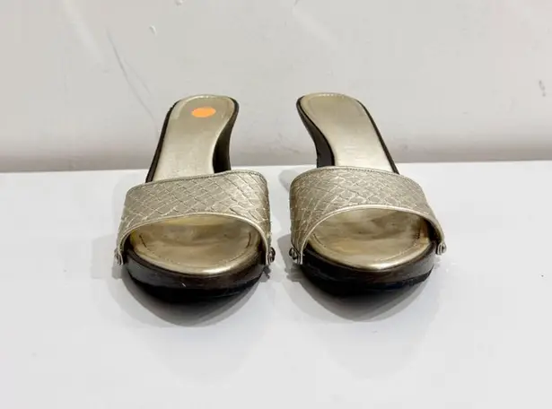 Salvatore Ferragamo Snakeskin Leather Slide Sandals Metallic Gold Women's US 7.5
