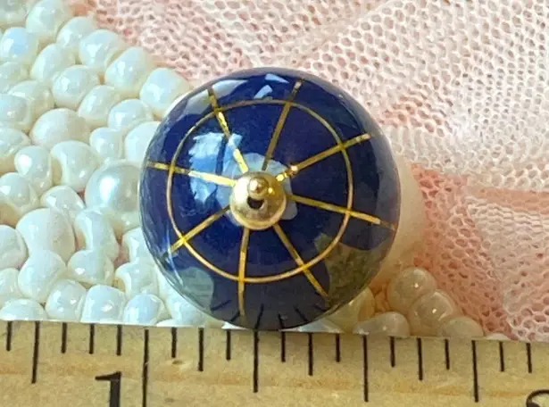 14k Gold Globe Charm Pendant Lapiz Lazuli Vintage Travel Unique Nautical World Blue