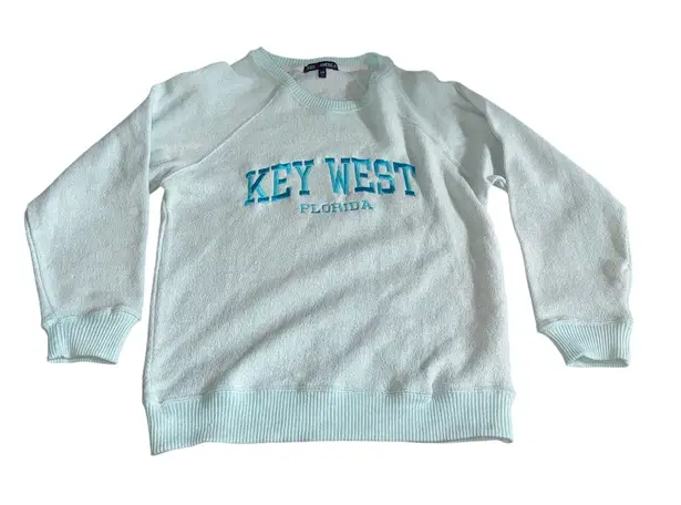 Basix of America Key West Florida Sweatshirt Small Aqua Blue Terry Cloth Pullove