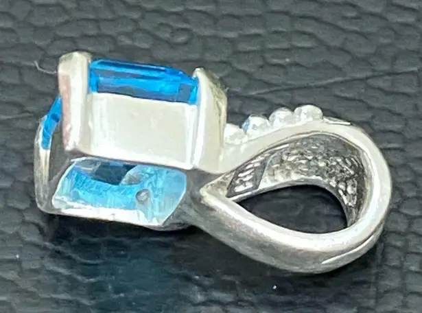 Sterling Silver SCBS 925 Emerald Cut Blue Topaz CZ Cubic Zirconia Pendant 2.9g