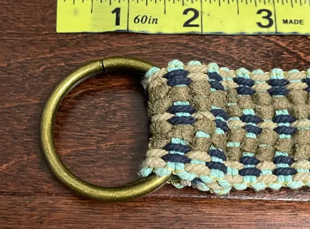 47 Woven Braided Aqua Tan Cream Belt ” End to End With Circle Metal Ring Buckle
